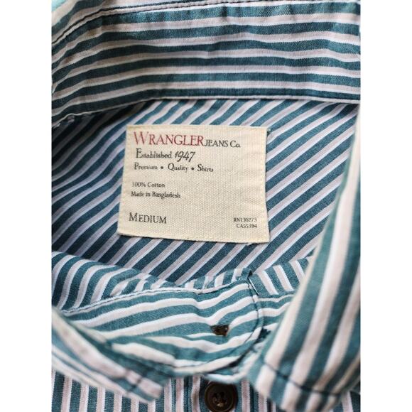 Wrangler Jeans Co. Men's Shirt Medium Button Up Blue Grean Gray 100% Cotton - Picture 4 of 6